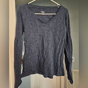 Mossimo Supply Co Dark Blue Heather Long Sleeve V-Neck Tee